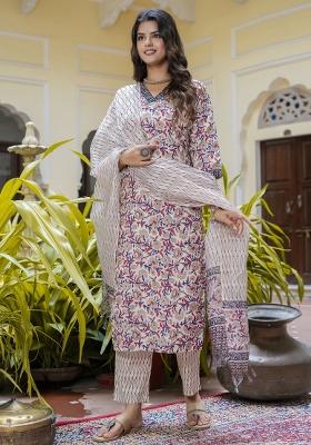 Multicolor Floral Print Cotton Kurta Set