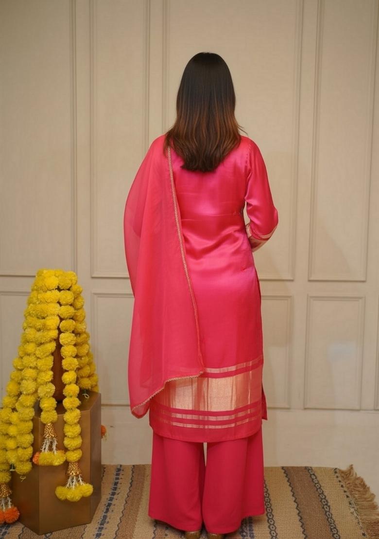 Pink Printed Viscose Kurta Set - Indya