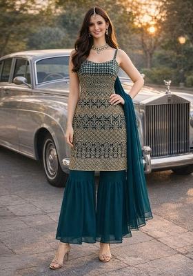 Green Embroidery Georgette Kurta Set
