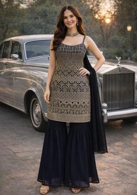 Black Embroidery Georgette Kurta Set