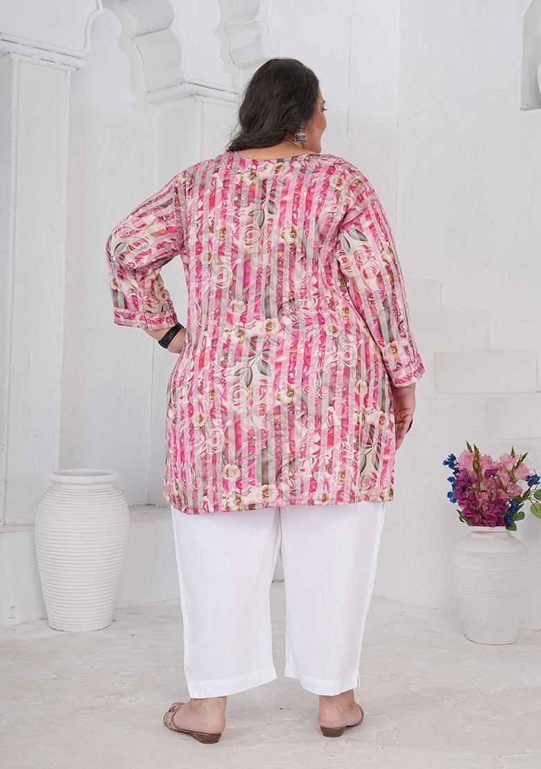 Pink Printed Rayon Kurta - Indya