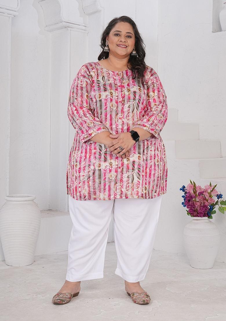 Pink Printed Rayon Kurta - Indya
