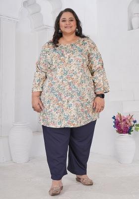 Off White Printed Rayon Kurta
