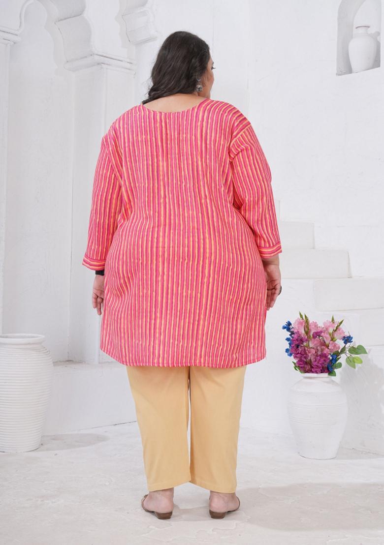 Pink Printed Rayon Kurta - Indya