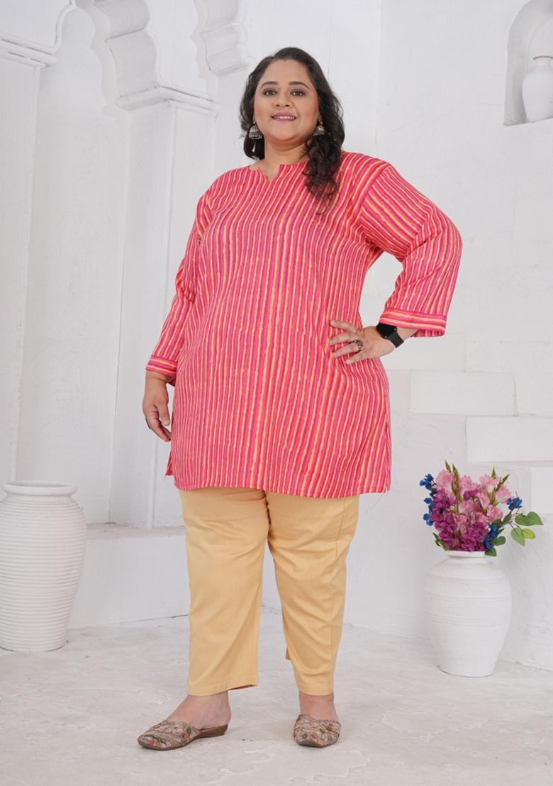 Pink Printed Rayon Kurta - Indya