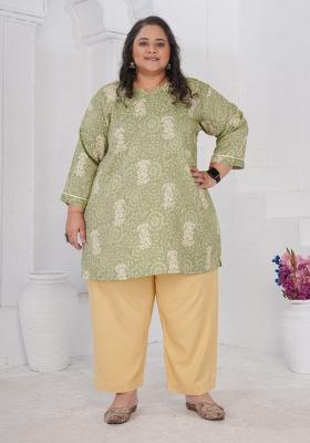 Green Printed Rayon Kurta