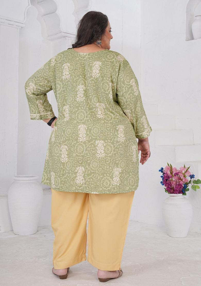 Green Printed Rayon Kurta - Indya