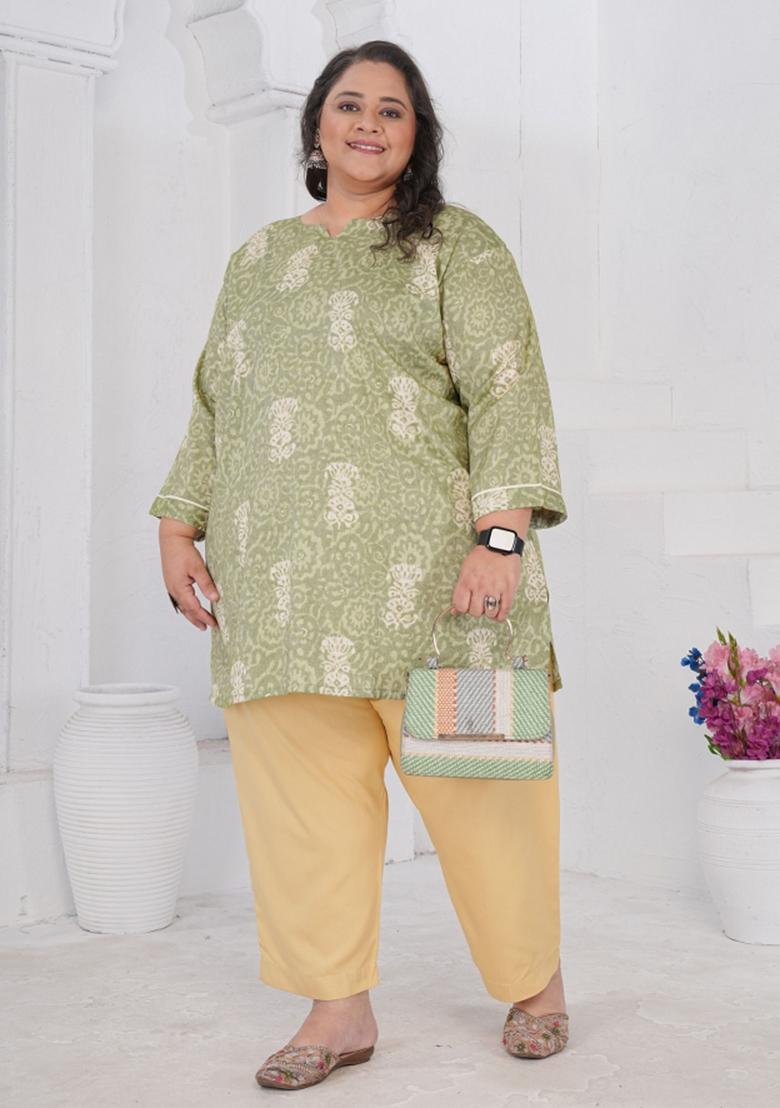 Green Printed Rayon Kurta - Indya