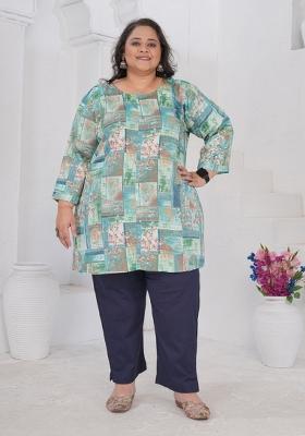 Blue Printed Rayon Kurta