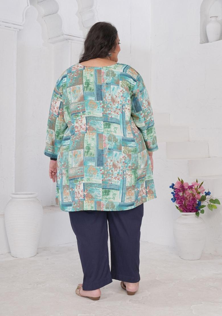 Blue Printed Rayon Kurta - Indya