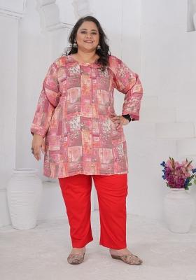 Pink Printed Rayon Kurta