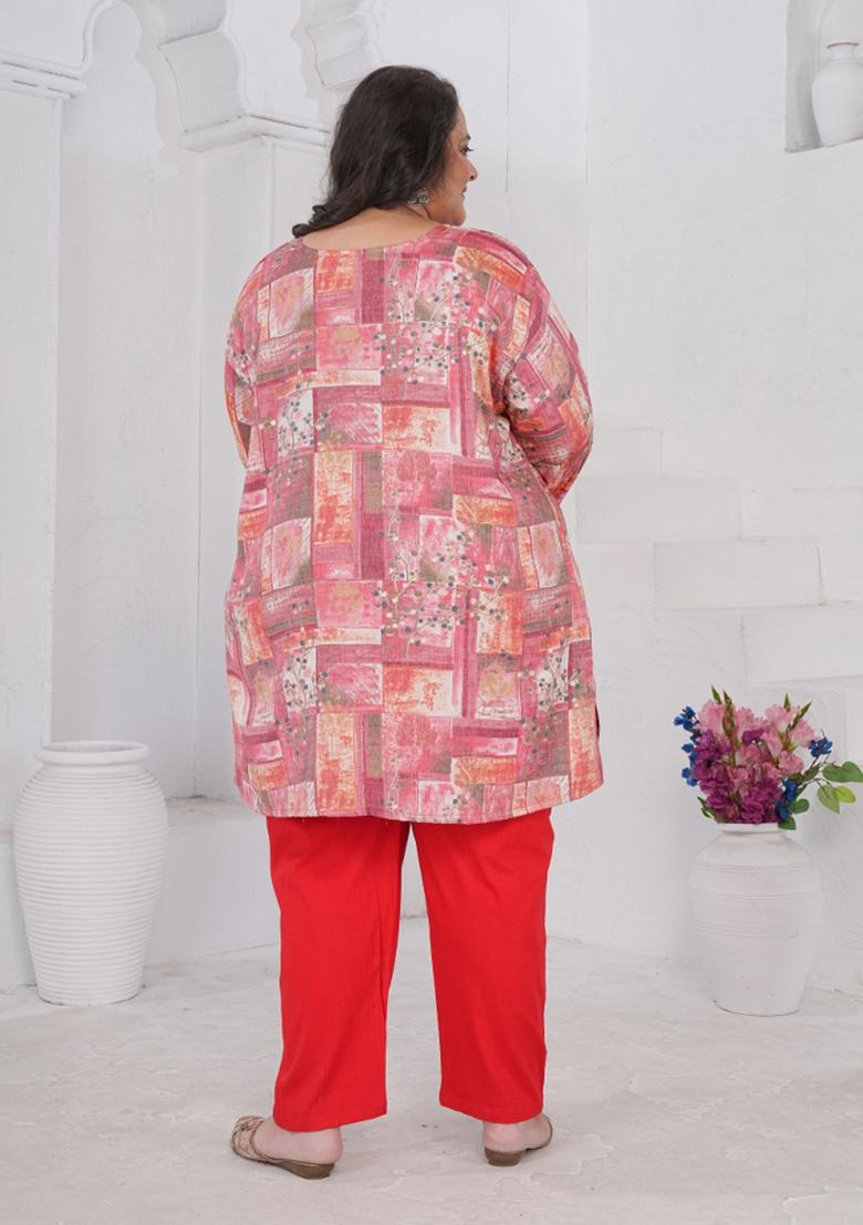Pink Printed Rayon Kurta - Indya