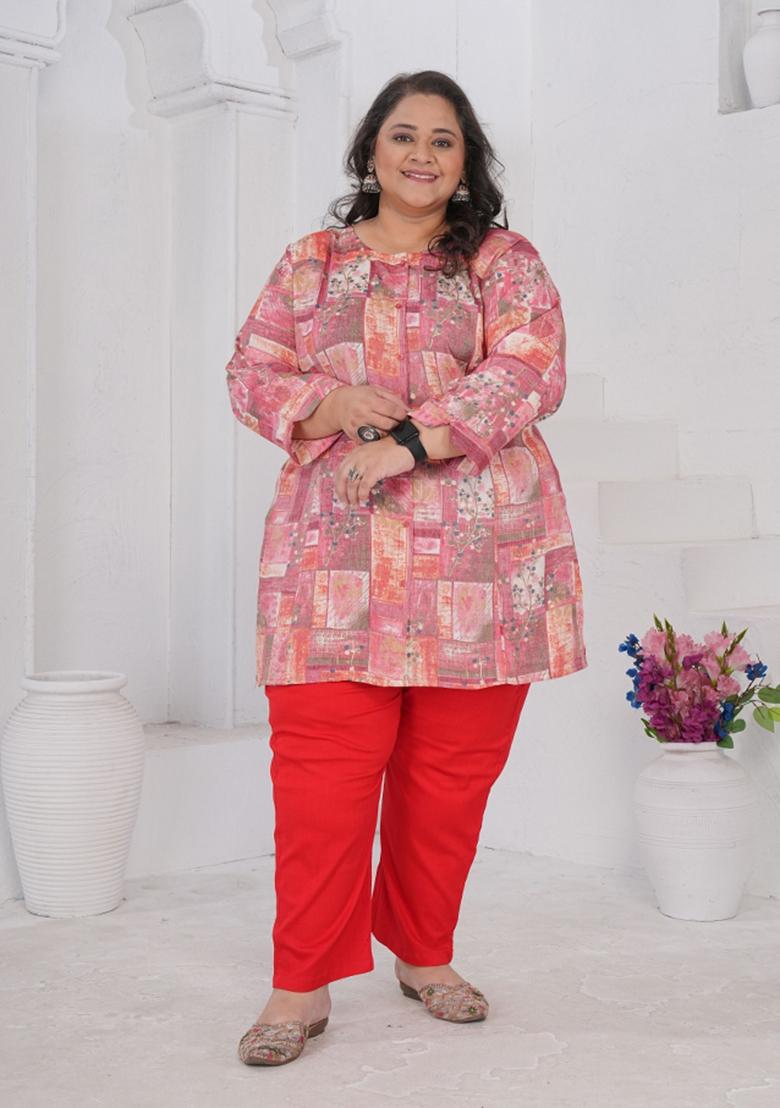 Pink Printed Rayon Kurta - Indya