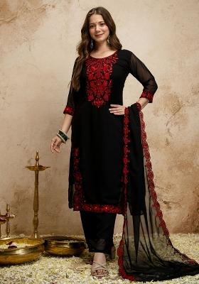 Black Embroidery Georgette Kurta Set