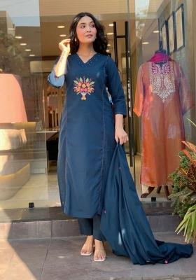 Blue Embroidery Rayon Kurta Set