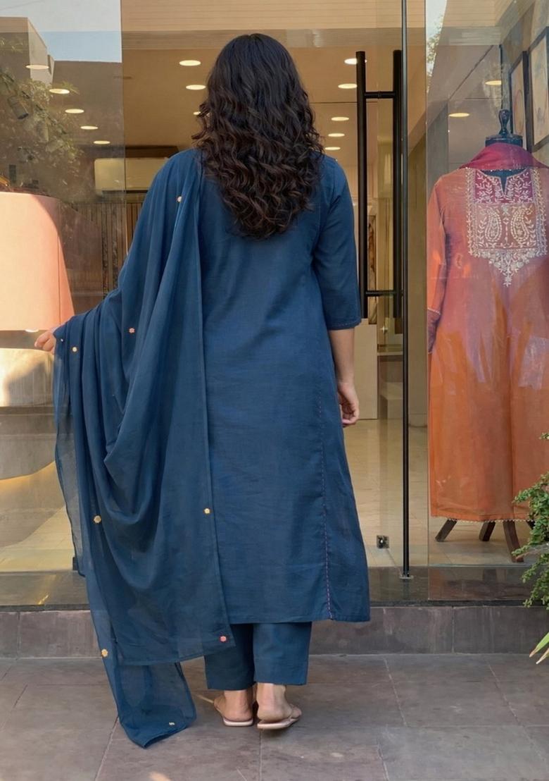 Blue Embroidery Rayon Kurta Set - Indya