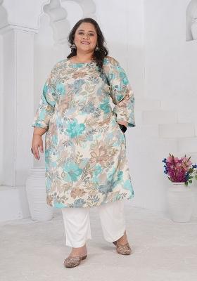 Off White Printed Rayon Kurta