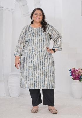 Grey Printed Rayon Kurta