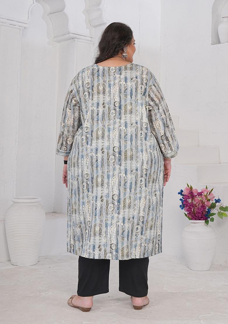 Grey Printed Rayon Kurta - Indya
