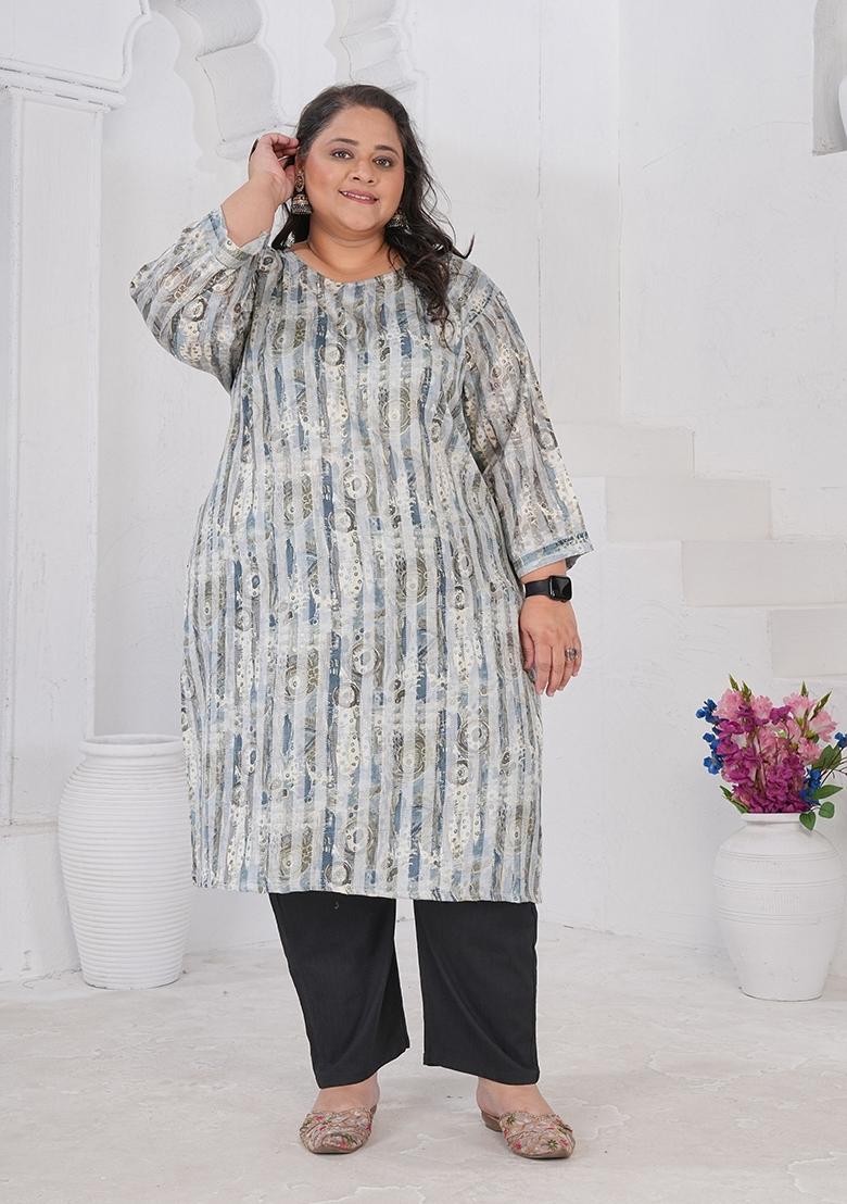 Grey Printed Rayon Kurta - Indya