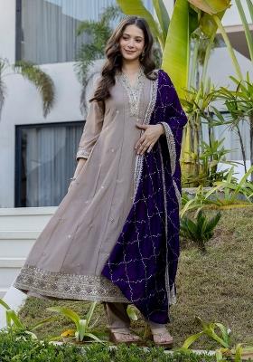 Grey Embroidery Silk Kurta Set