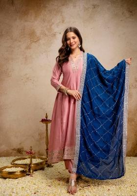 Pink Embroidery Silk Kurta Set