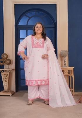 Pink Embroidery Cotton Kurta Set