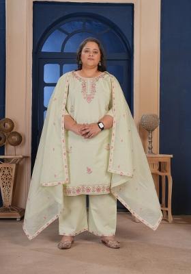 Green Embroidery Cotton Kurta Set