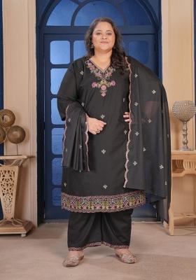 Black Embroidery Cotton Kurta Set