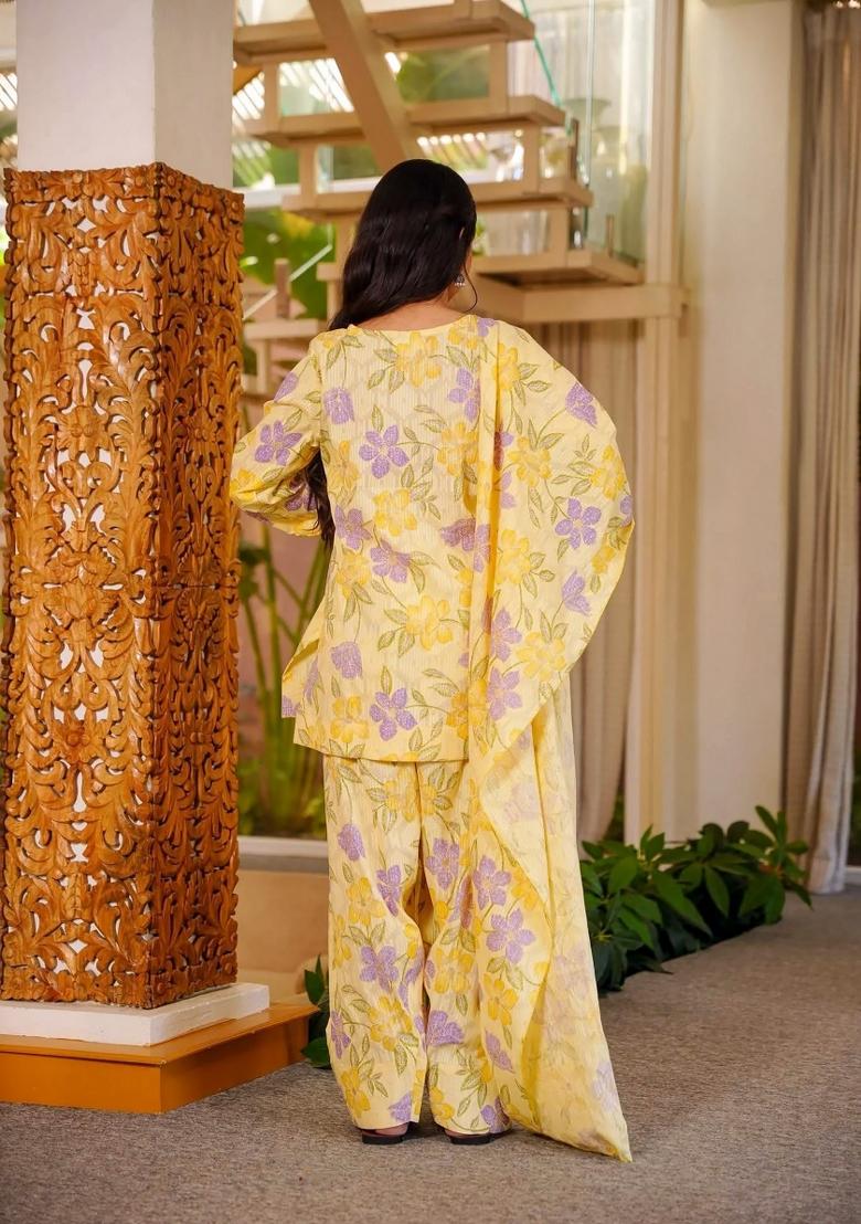 Yellow Printed Cotton Kurta Set - Indya