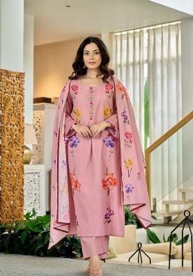 Pink Printed Chanderi Kurta Set