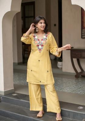 Yellow Embroidery Crepe Kurta Set