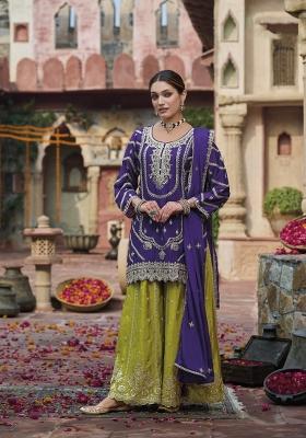 Purple Embroidery Tissue Kurta Set