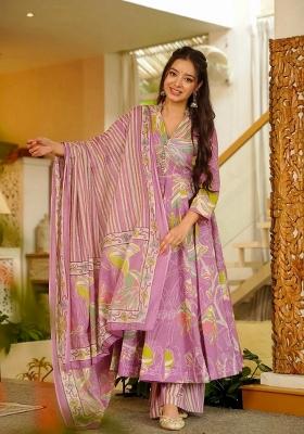 Pink Printed Silk Kurta Set