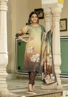 Green Printed Silk Kurta Set