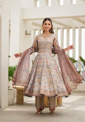 Pink Printed Silk Kurta Set