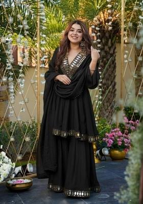 Black Embroidery Tissue Kurta Set