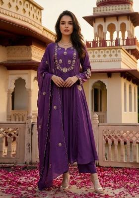 Lavender Embroidery Chanderi Kurta Set