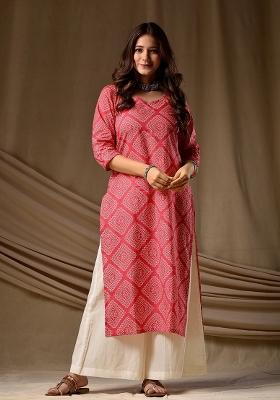 Pink Printed Cotton Kurta