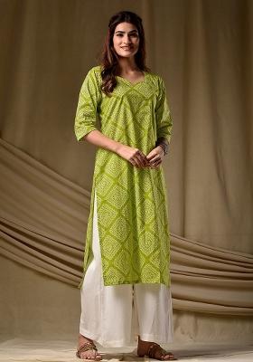 Green Printed Cotton Kurta