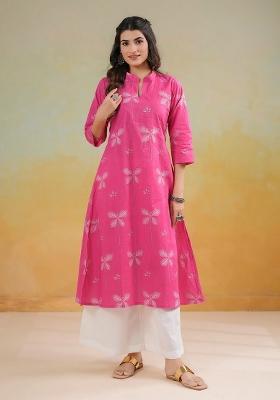 Pink Printed Cotton Kurta