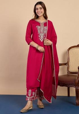 Pink Sequin Work Silk Kurta Set