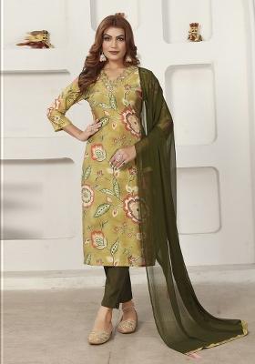 Green Embroidery Chanderi Kurta Set