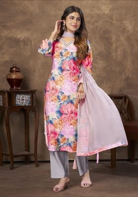 Pink Embroidery Chanderi Kurta Set