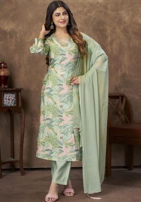 Green Embroidery Chanderi Kurta Set
