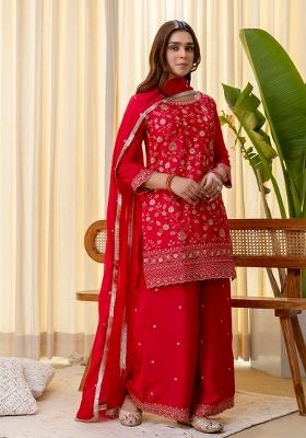 Pink Embroidery Silk Kurta Set