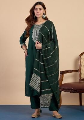 Green Embroidery Cotton Kurta Set