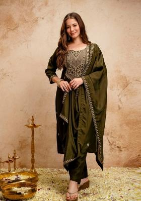 Green Embroidery Chanderi Kurta Set