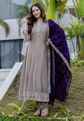 Cream Embroidery Silk Kurta Set
