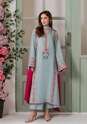 Sky Blue Embroidery Crepe Kurta Set
